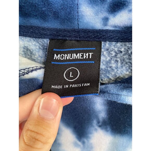 Monument Tie-Dye Navy Mens Hoodie Large Relaxed Fit Pullover Cotton Blend - Picture 4 of 7